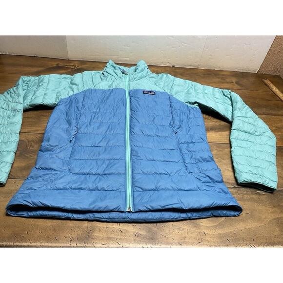 PATAGONIA Women’s L Down Fill Puff Jacket Blue Two Toned Netplus Shells - Picture 2 of 13